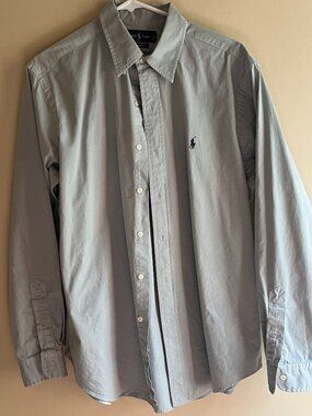 Ralph Lauren Polo Blue Gray Button Down Dress Shirt work office easter pastel